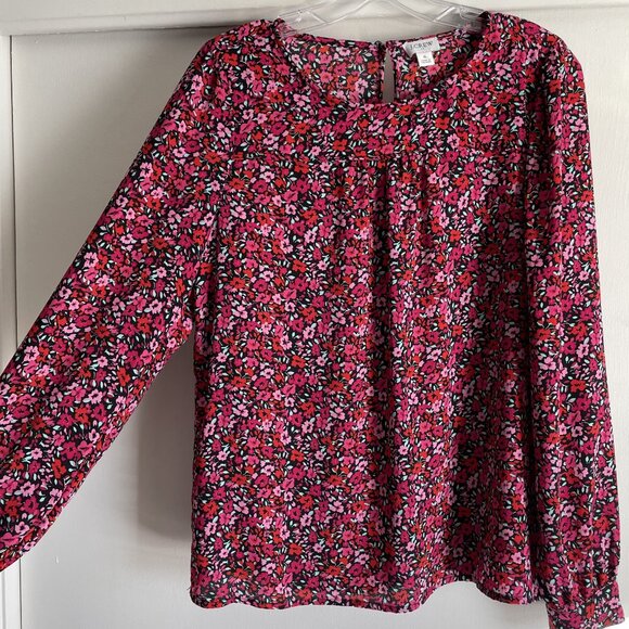 J. Crew Womens Top Pink Floral Peasant Blouse Size S Long Sleeve Keyhole Back - Picture 12 of 12